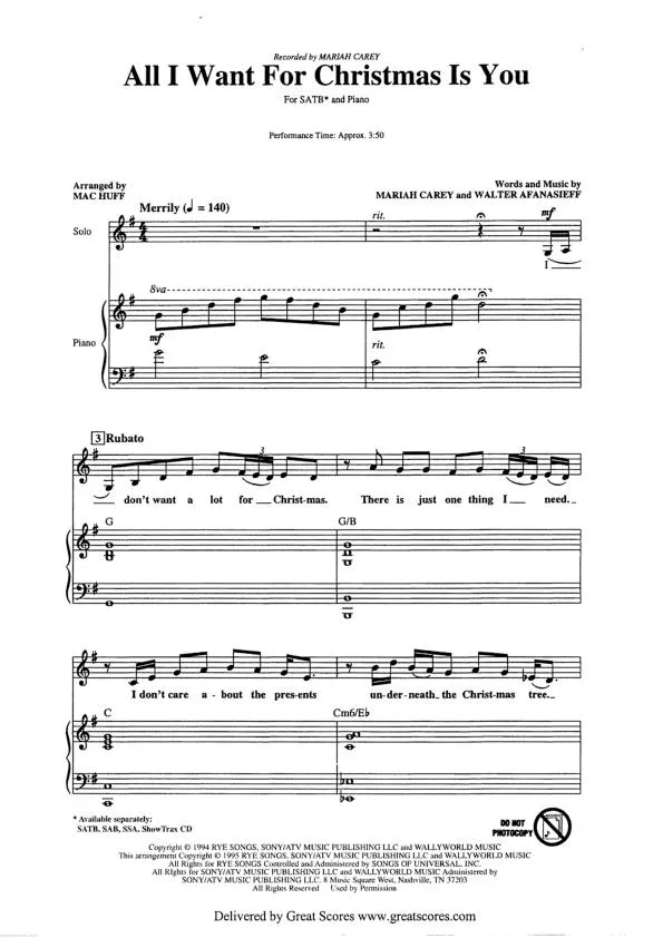 télécharger la partition d'accordéon All I want for Christmas is you au format PDF