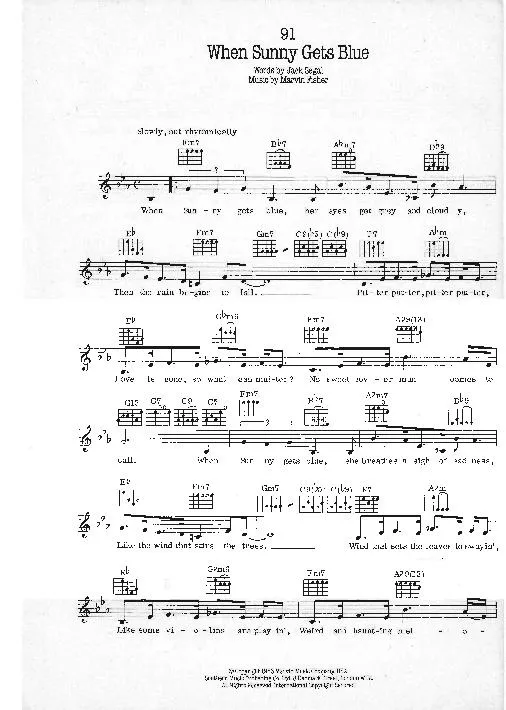 télécharger la partition d'accordéon When Sunny gets blue (Chant : Johnny Mathis) (Slow) au format PDF