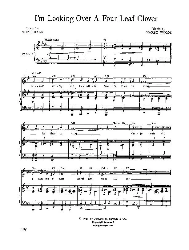 télécharger la partition d'accordéon I'm looking over a four leaf clover (Klaverblad van vier) (Chant : Art Mooney) (Fox Swing) au format PDF