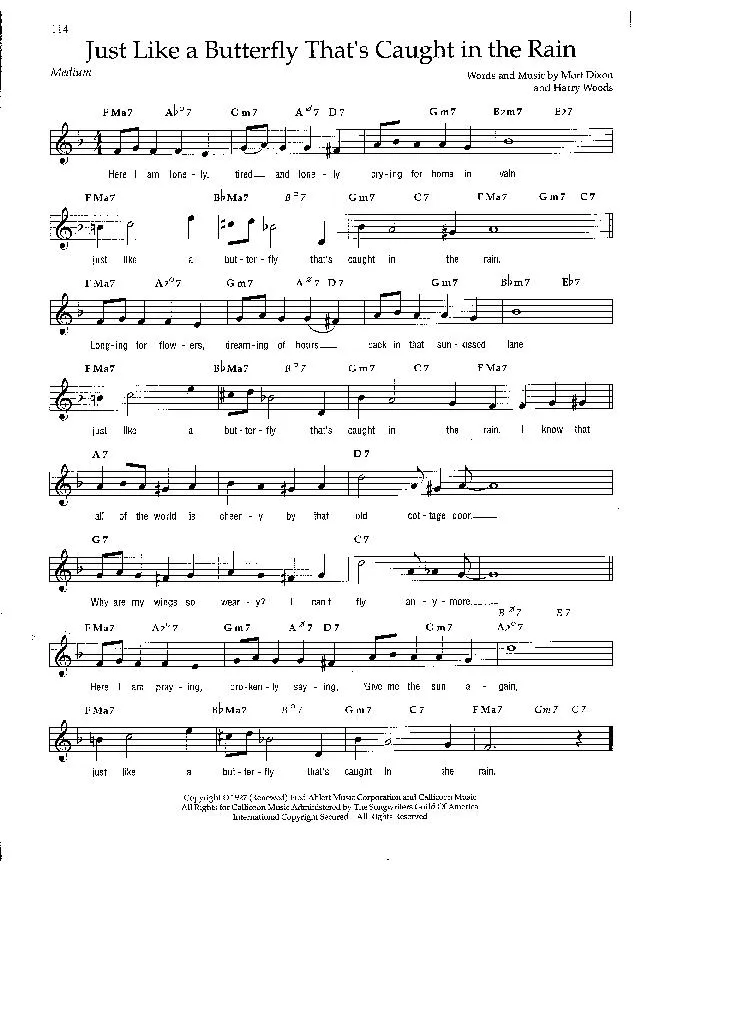 télécharger la partition d'accordéon Just like a butterfly that's caught in the rain (Chant : Annette Hanshaw) (Fox Swing) au format PDF