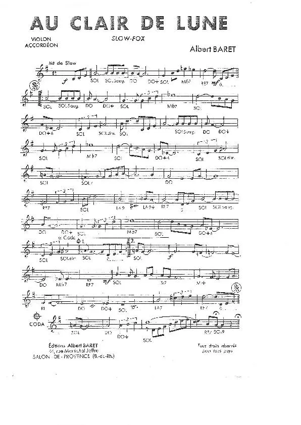 télécharger la partition d'accordéon Au clair de lune (Slow Fox) au format PDF