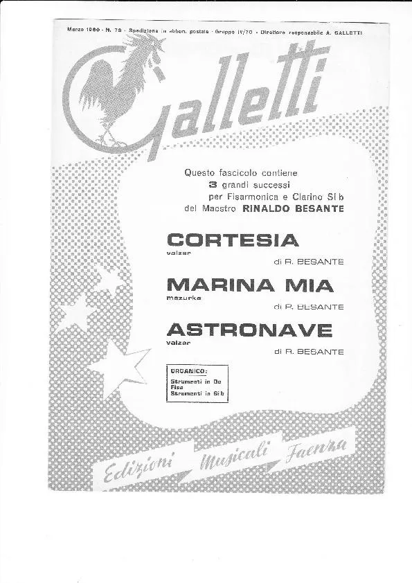 télécharger la partition d'accordéon 3 grandi successi per Fisarmonica e Clarino Sib del Maestro Rinaldo Besante (Cortesia + Maria Mia + Astronave) au format PDF