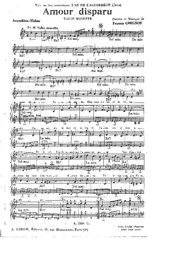 télécharger la partition d'accordéon Amour disparu (Valse Musette) au format PDF