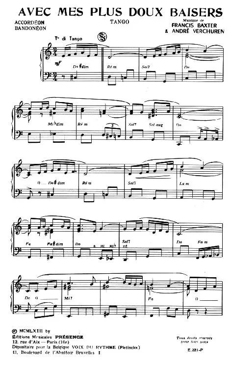 télécharger la partition d'accordéon Avec mes plus doux baisers (Tango) au format PDF
