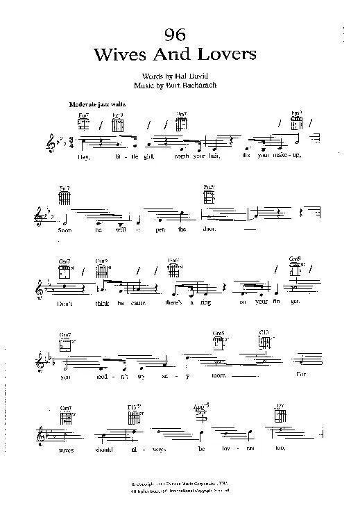 télécharger la partition d'accordéon Wives and lovers (Chant : Frank Sinatra) (Jazz Waltz) au format PDF