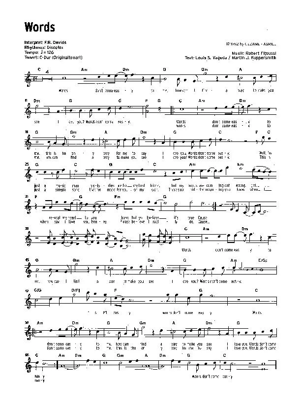 télécharger la partition d'accordéon Words (Chant : F R Davids) (Discofox) au format PDF