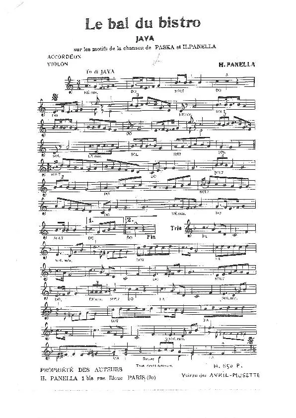 télécharger la partition d'accordéon Le bal du bistro (Sur les motifs de la chanson de Paska et Henri Panella) (Java) au format PDF