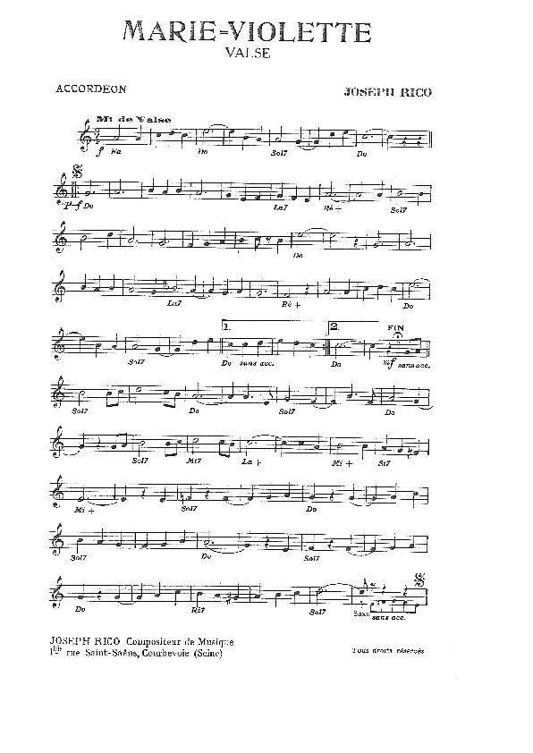 télécharger la partition d'accordéon Marie Violette (Valse) au format PDF
