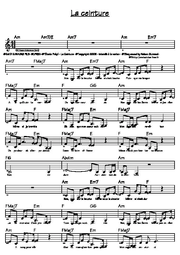 télécharger la partition d'accordéon La ceinture (Chant : Elodie Frégé) (Relevé) au format PDF
