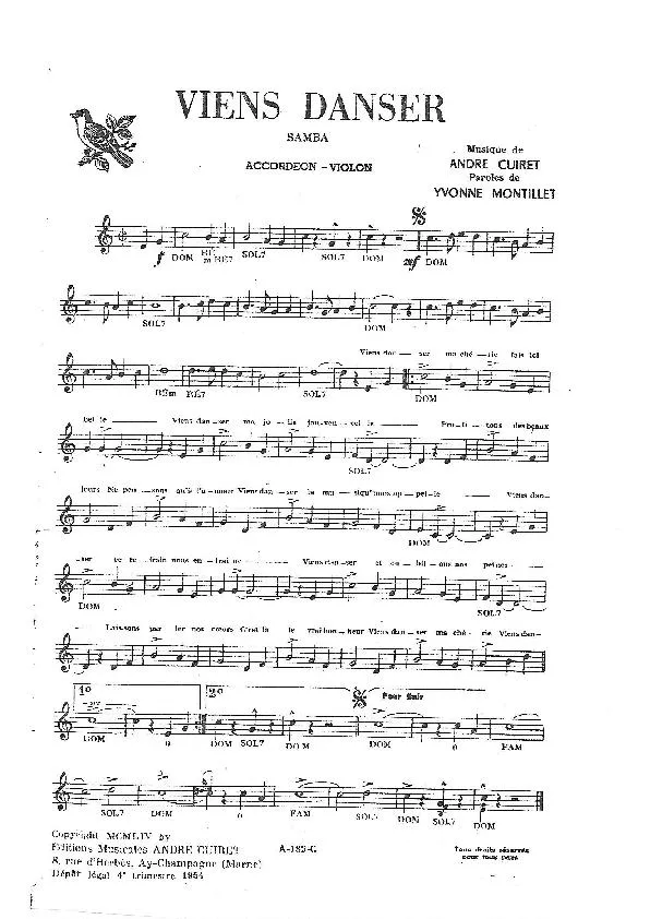 télécharger la partition d'accordéon Viens danser (Samba) au format PDF