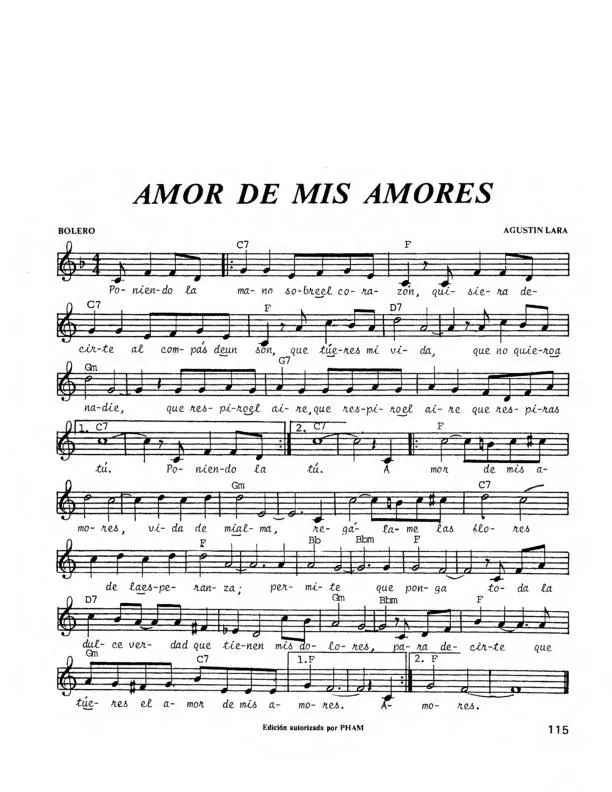 télécharger la partition d'accordéon Amor de mis amores (Boléro) au format PDF