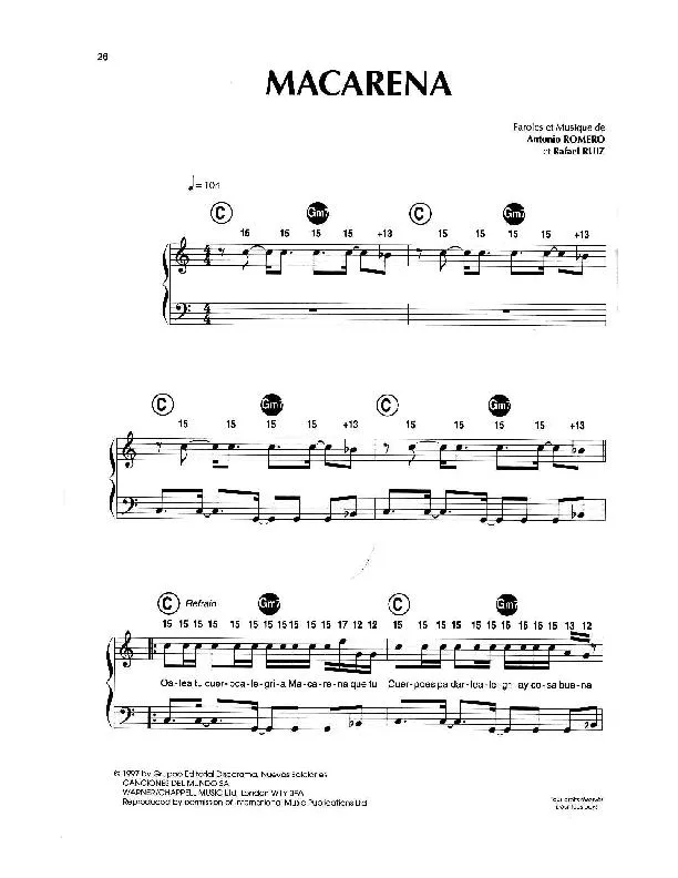 télécharger la partition d'accordéon Macarena (Chant : Los del Rio) (Latin Pop) au format PDF