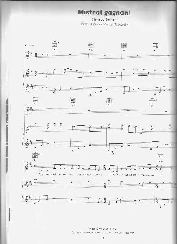 télécharger la partition d'accordéon Mistral gagnant (Pop) au format PDF