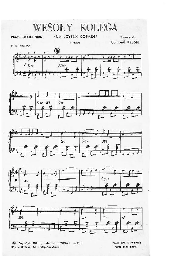 télécharger la partition d'accordéon Wesoly Kolega (Un joyeux copain) (Polka) au format PDF