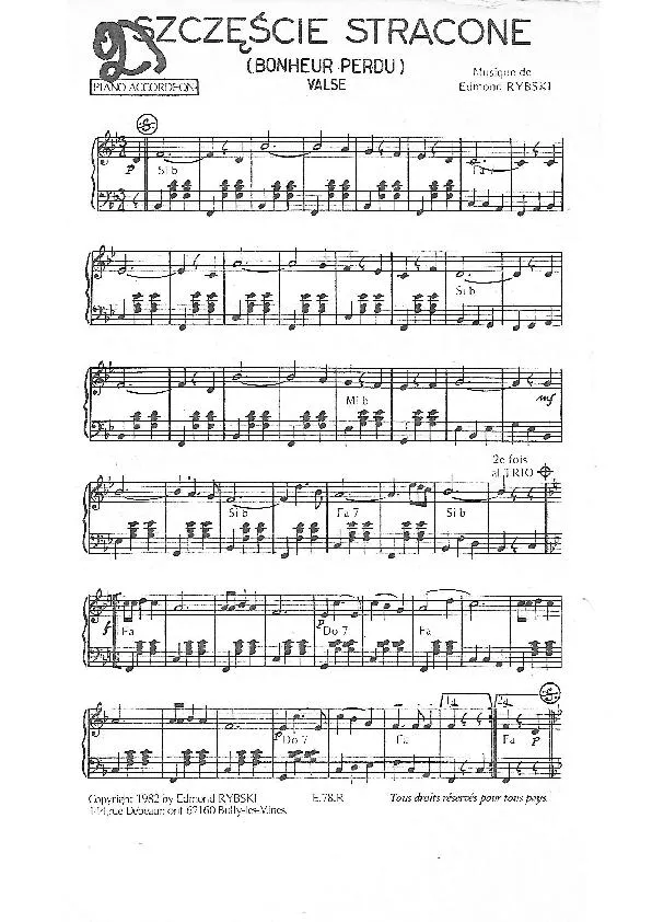 télécharger la partition d'accordéon Szczescie Stracone (Bonheur perdu) (Valse) au format PDF