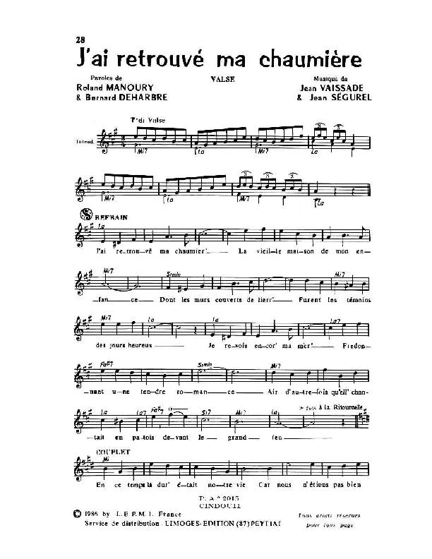 télécharger la partition d'accordéon J'ai retrouvé ma chaumière (Valse chantée) au format PDF