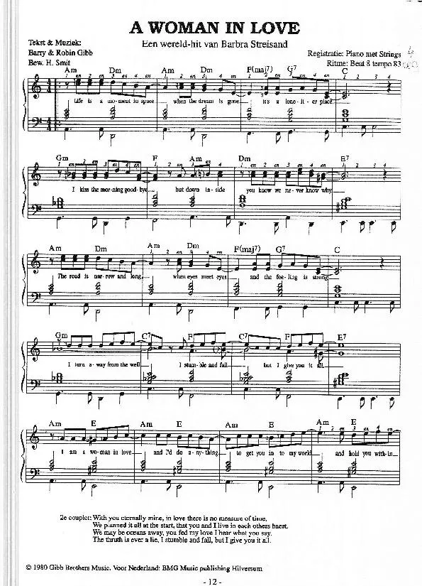 télécharger la partition d'accordéon A woman in love (Chant : Barbra Streisand) au format PDF