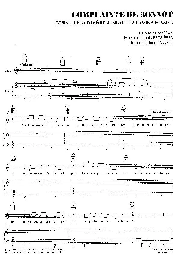 télécharger la partition d'accordéon Complainte de Bonnot (Extrait de la Comédie Musicale : La bande à Bonnot) (Interprète : Judith Magre) au format PDF