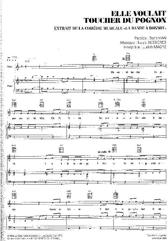 télécharger la partition d'accordéon Elle voulait toucher du pognon (Extrait de la Comédie Musicale : La bande à Bonnot) (Interprète : Judith Magre) au format PDF