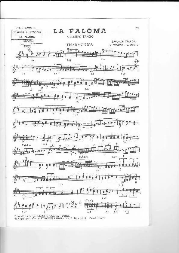 télécharger la partition d'accordéon La Paloma (Tango) au format PDF