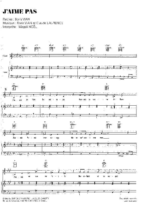 télécharger la partition d'accordéon J'aime pas (Interprète : Magali Noël) (Fox Trot) au format PDF