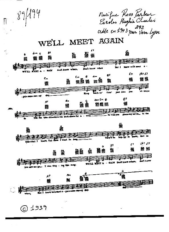 télécharger la partition d'accordéon We'll Meet Again (Chant : Vera Lynn) (Slow) au format PDF