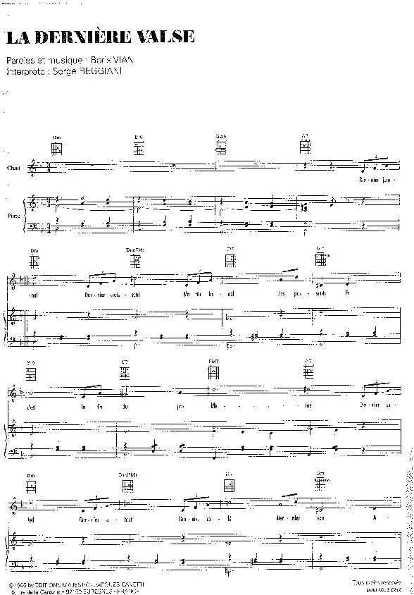 télécharger la partition d'accordéon La dernière valse (Interprète : Serge Reggiani) (Valse Boston) au format PDF