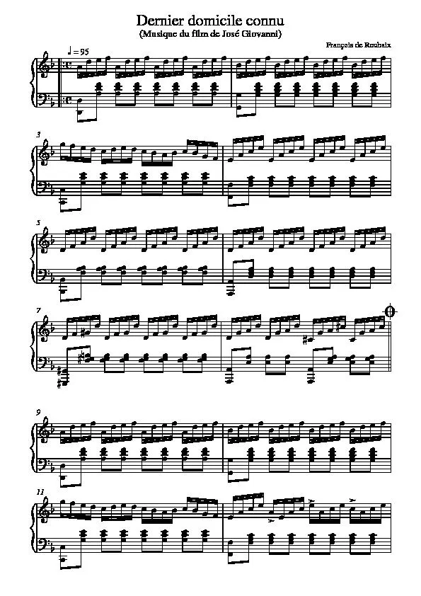 télécharger la partition d'accordéon Dernier domicile connu (Musique du film de José Giovanni) (Partition Piano) au format PDF