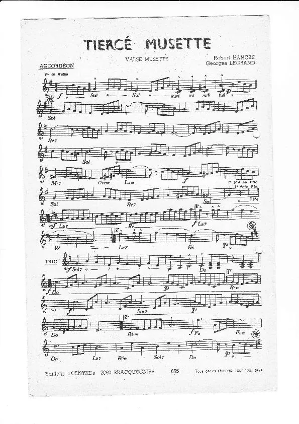 télécharger la partition d'accordéon Tiercé Musette (Valse Musette) au format PDF