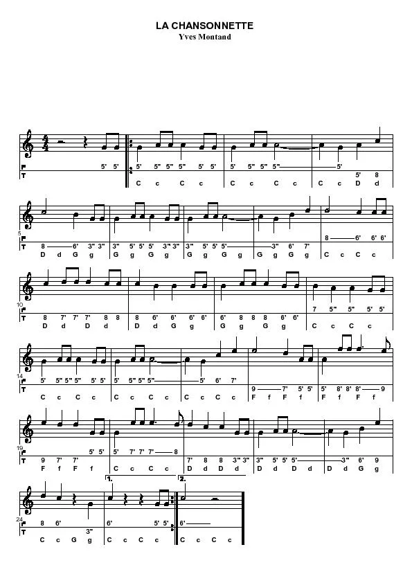 télécharger la partition d'accordéon La Chansonnette (Chant : Yves Montand) (Accordéon Diatonique) au format PDF