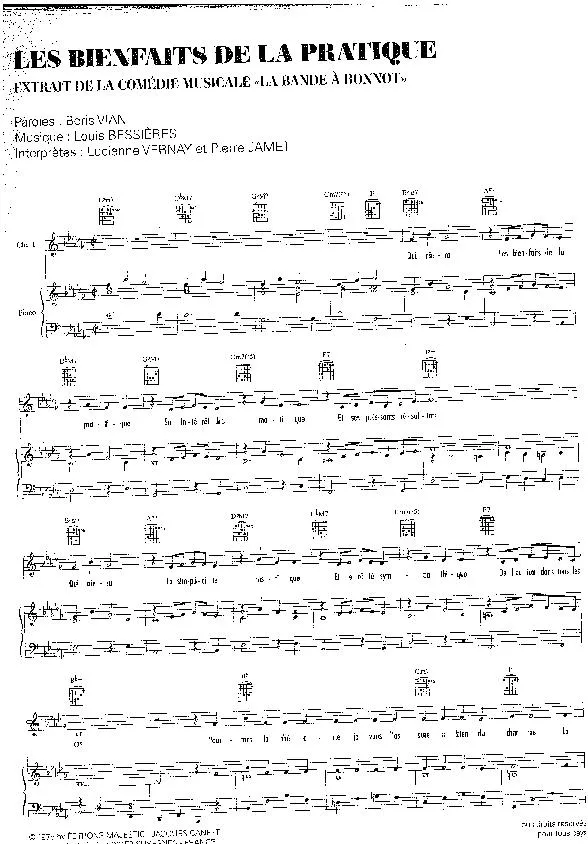 télécharger la partition d'accordéon Les bienfaits de la pratique (Extrait de la Comédie Musicale : La Bande à Bonnot) (Interprètes : Lucienne Vernay et Pierre Jamet) au format PDF