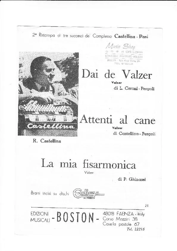 télécharger la partition d'accordéon 3 Titres : Dai de Valzer + Attenti al cane + La mia fisarmonica au format PDF