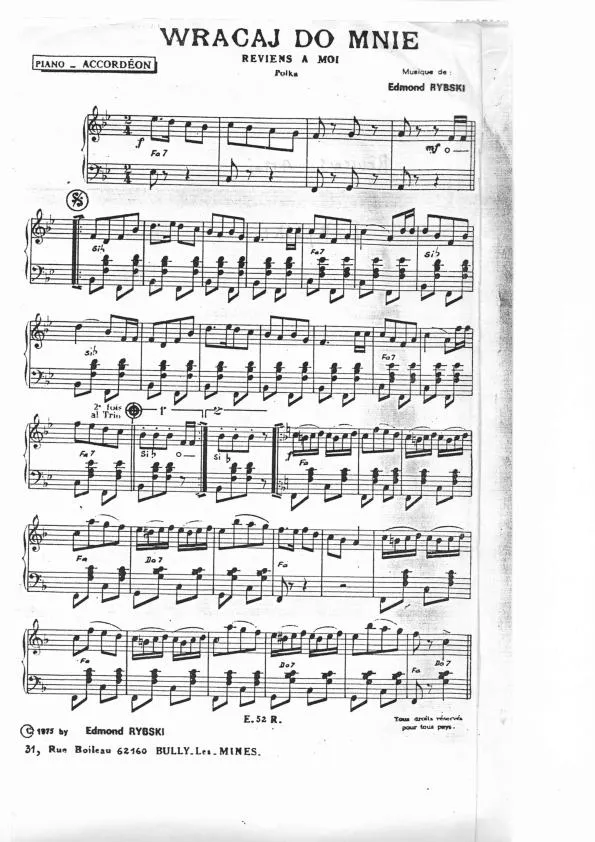 télécharger la partition d'accordéon Wracaj Do Mnie (Reviens à moi) (Polka) au format PDF