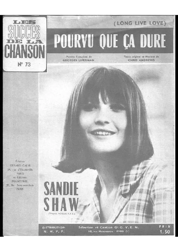 télécharger la partition d'accordéon Pourvu que ça dure (Long live love) (Chant : Sandie Shaw) au format PDF