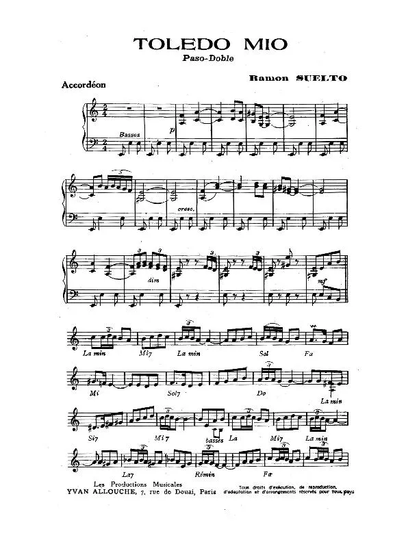 télécharger la partition d'accordéon Toledo Mio (Paso Doble) au format PDF