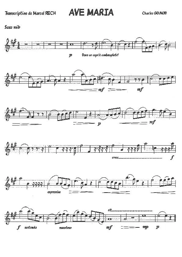 télécharger la partition d'accordéon Ave Marie (Transcription : Michel Rech) (Partie : Saxo mib) au format PDF