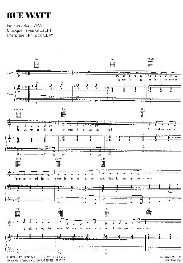télécharger la partition d'accordéon Rue Watt (Interprète : Philippe Clay) (Valse) au format PDF