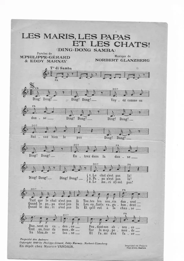 télécharger la partition d'accordéon Les maris Les papas et Les chats (Chant : Henri Salvador) (Samba)  au format PDF