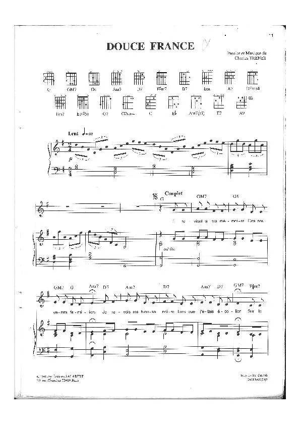 télécharger la partition d'accordéon Douce France (Swing) au format PDF