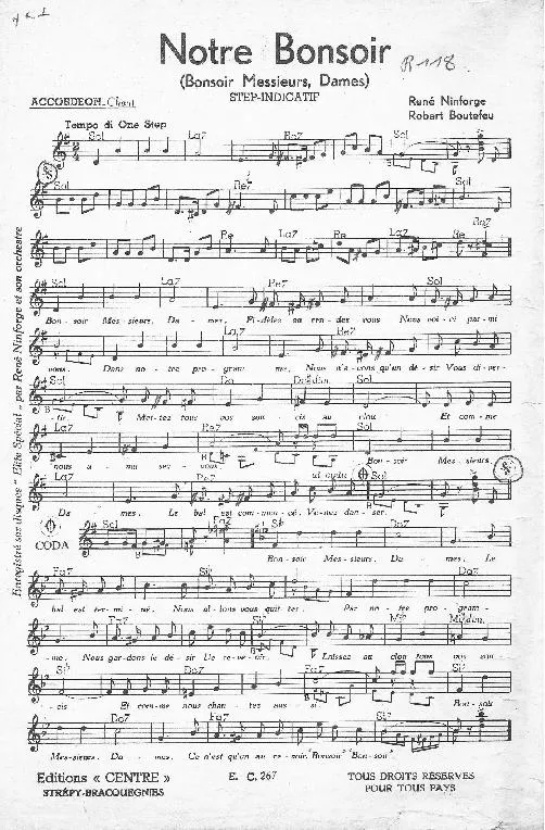 télécharger la partition d'accordéon Notre bonsoir (Bonsoir Messieurs Dames) (One Step) au format PDF