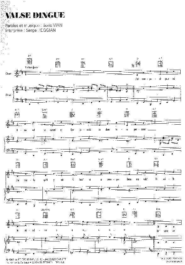 télécharger la partition d'accordéon Valse dingue (Interprète : Serge Reggiani) (Valse Jazz) au format PDF