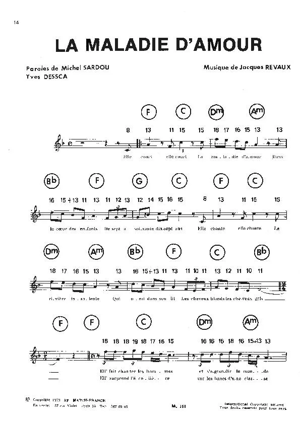 télécharger la partition d'accordéon La maladie d'amour (Pop) au format PDF