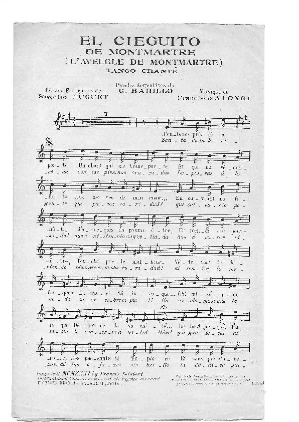 télécharger la partition d'accordéon El cieguito de Montmartre (L'aveugle de Montmartre) (Tango Chanté) au format PDF