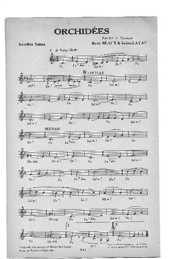 télécharger la partition d'accordéon Orchidée + Ondée (Chant : Jacques Hélian et son Orchestre ) (Valse) au format PDF