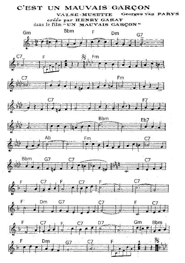 télécharger la partition d'accordéon C'est un mauvais garçon (Chant : Henry Garat) au format PDF