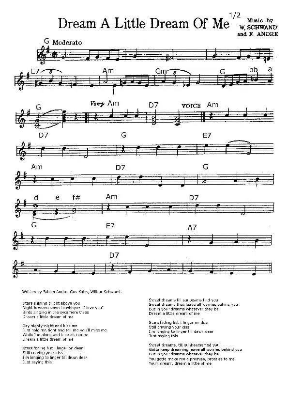 télécharger la partition d'accordéon Dream a Little Dream of Me (Chant : Mamas and the Papas) au format PDF