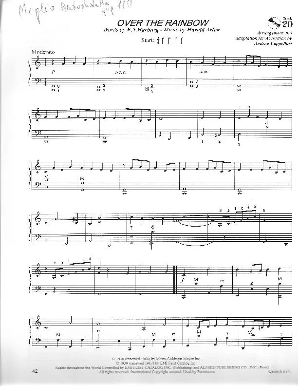 télécharger la partition d'accordéon Over the rainbow (Arrangement pour accordéon de Andrea Cappellari) (Chant : Judy Garland) (Slow) au format PDF