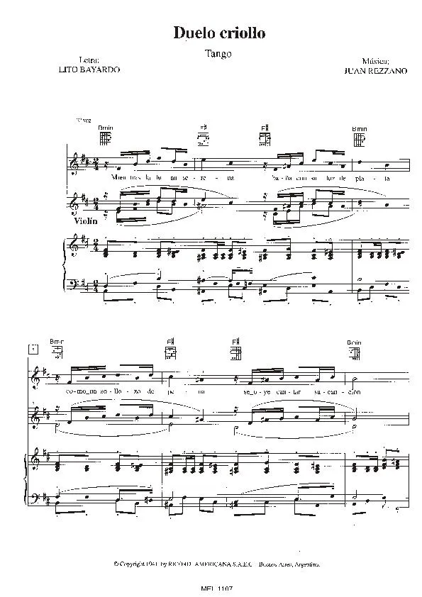télécharger la partition d'accordéon Duelo Criollo (Interprète : Carlos Gardel) (Tango) au format PDF
