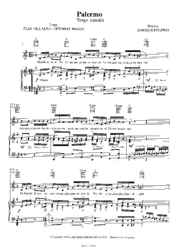 télécharger la partition d'accordéon Palermo (Interprète : Carlos Gardel) (Tango Chanté) au format PDF