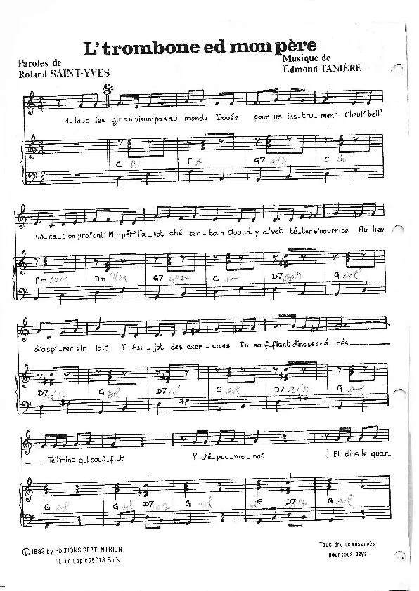 télécharger la partition d'accordéon L' trombone ed mon père au format PDF